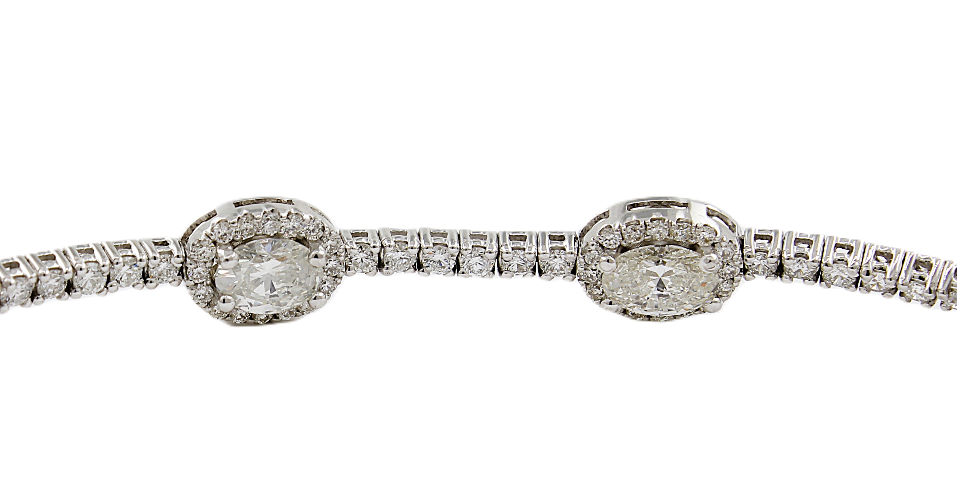 Round & Oval Cut Diamond Tennis Bracelet with Halo's